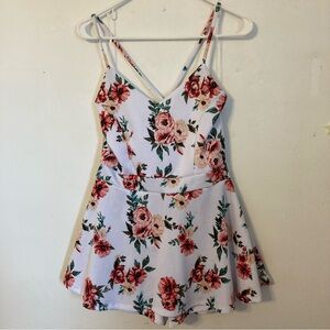 Almost Famous L white sundress with attached shorts. Floral print